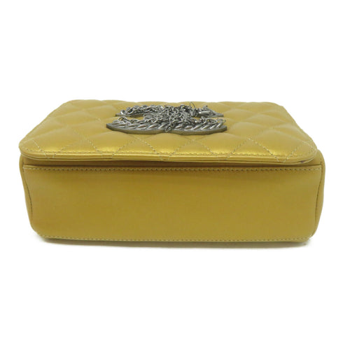 CHANEL Quilted CC SHW Chain Shoulder Bag Cossbody Lambskin Leather Gold Color