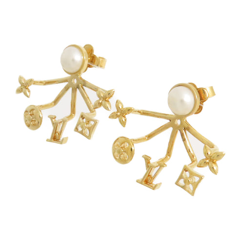 LOUIS VUITTON LV Cruiser Earrings M00601 Metal PVC Gold Tone Color White
