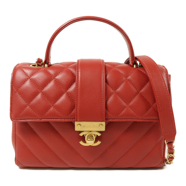 CHANEL CC GHW Chain Shoulder Bag Calfskin Leather Red