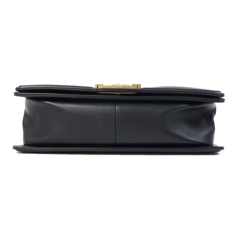 CHANEL Quilted CC GHW Boy 25 Chain Shoulder Bag Lambskin Leather Black