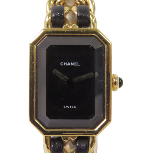 CHANEL GHW CC Premiere L Quartz Watch Gold Plated Calfskin Leather Black