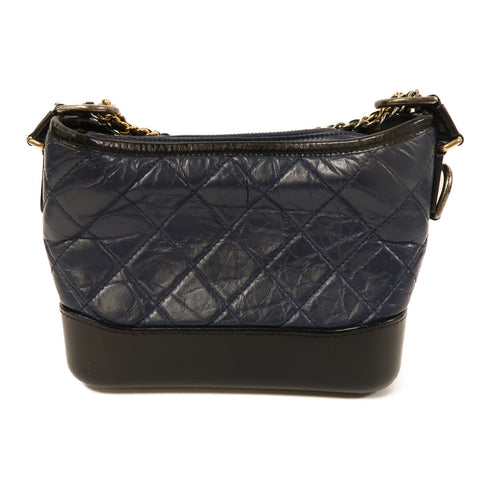 CHANEL Quilted CC SHW Gabrielle Small Chain Shoulder Bag Calfskin Leather Blue