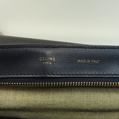 CELINE GHW Trapeze 2Way Shoulder Hand Bag Calfskin Leather Navy Blue/Beige