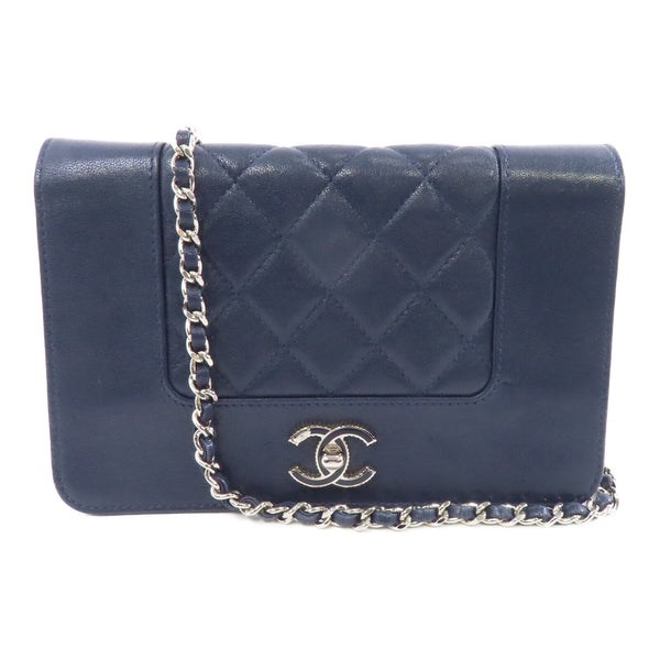 CHANEL Quilted CC SHW WOC Wallet On Chain Shoulder Bag Calfskin Leather Navy