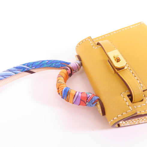 HERMES GHW Kelly Bag Charm Tadelakt Leather Yellow