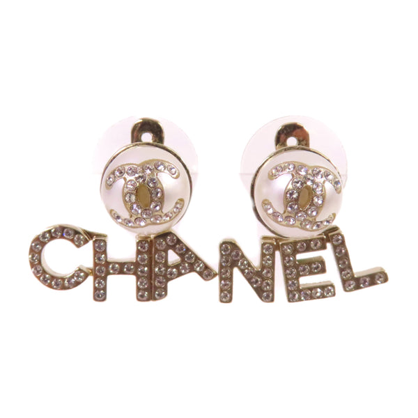 CHANEL CC GHW CC Heart Earrings A21A Metal PVC Rhinestones White Gold Tone Color