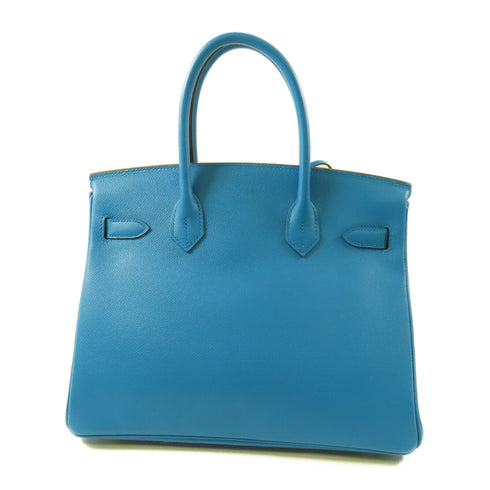 HERMES GHW Birkin 30 Handbag Epsom Leather Bleu Zanzibar Blue