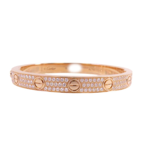 CARTIER GHW Love Bangle Full Diamond Bracelet Cartier#16 18K Rose Gold