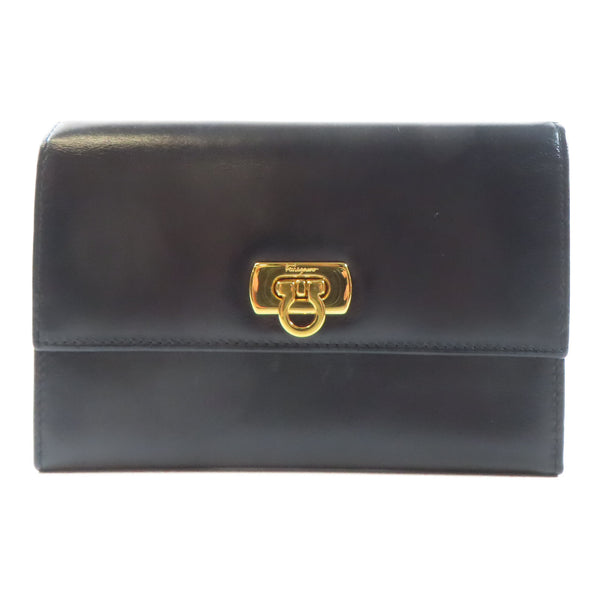 Salvatore Ferragamo GHW Wallet Lambskin Leather Black