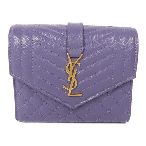 SAINT LAURENT YSL GHW Wallet 651028 Calfskin Leather Purple