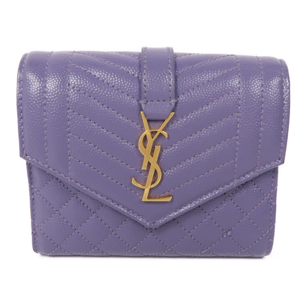 SAINT LAURENT YSL GHW Wallet 651028 Calfskin Leather Purple