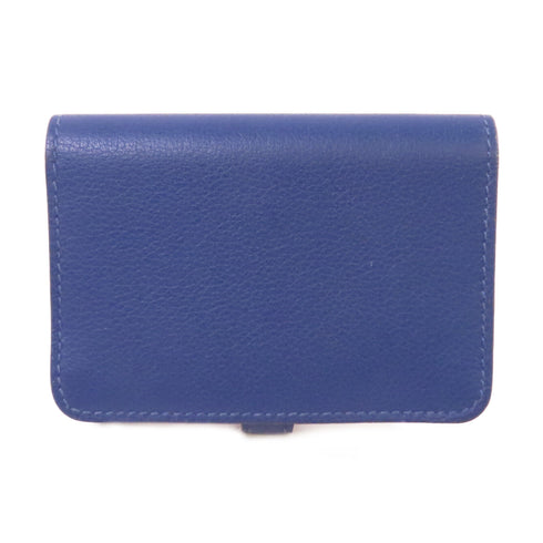 HERMES PHW Dogon Card Case Card Holder Evercolor Leather Bleu Brighton Blue
