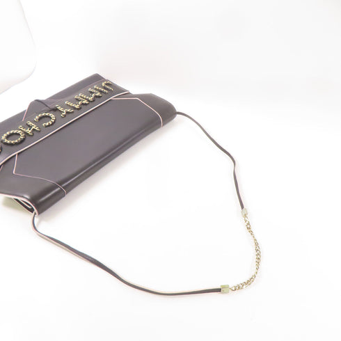 JIMMY CHOO GHW Shoulder Bag Clutch Bag Calfskin Leather Black