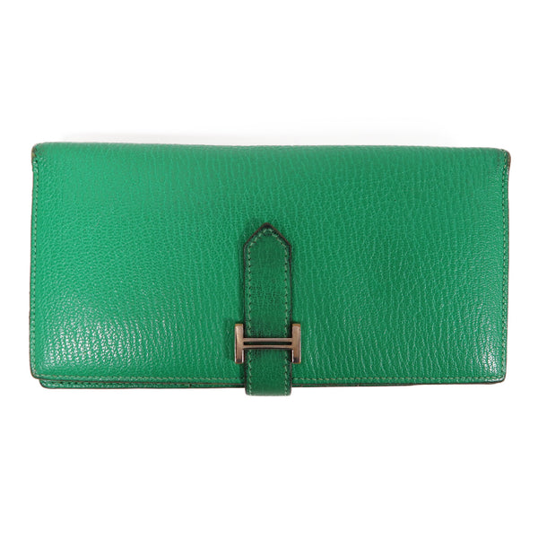 HERMES PHW Bearn Soufflet Wallet 039078CC Chevre Leather Green