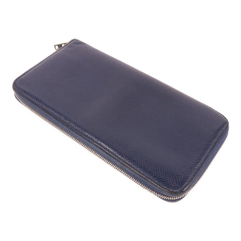HERMES PHW Silk Wallet Epsom Leather Navy