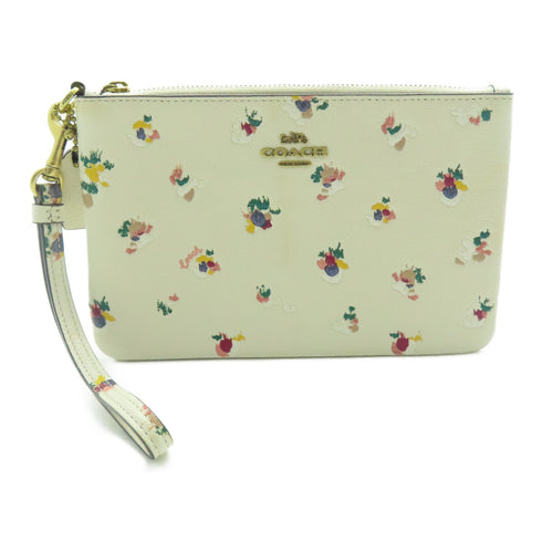 COACH GHW Pouch Wallet Clutch Bag Calfskin Leather Beige