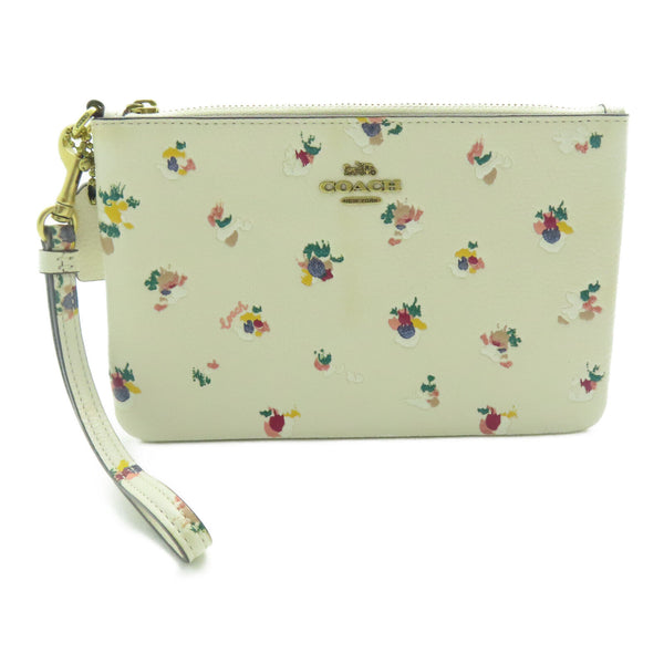 COACH GHW Pouch Wallet Clutch Bag Calfskin Leather Beige