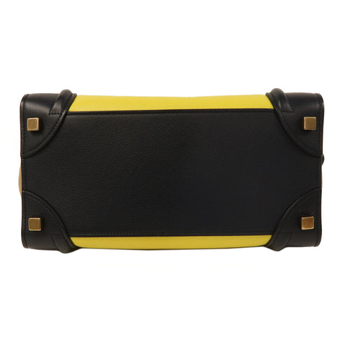 CELINE GHW Micro Luggage Handbag Calfskin Leather/Suede Black/Yellow/Brown