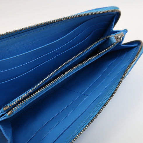 BOTTEGA VENETA BV SHW Long Wallet Intrecciato Calfskin Leather Blue