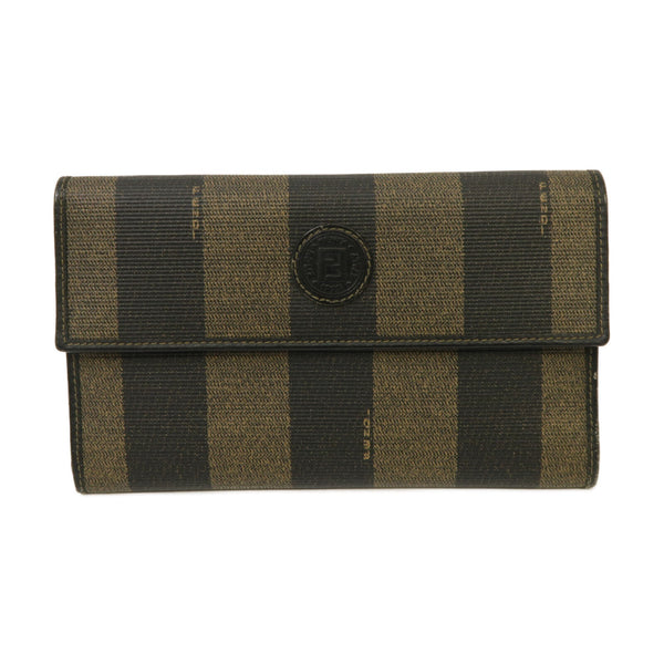 FENDI GHW Long Wallet Coated Canvas Black Brown