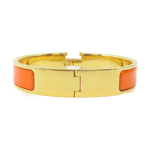 HERMES Clic H Bracelet Bangle Enamel/Metal Orange/Gold