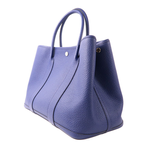 HERMES PHW Garden Party PM Tote Bag Negonda Leather Bleu Saphir