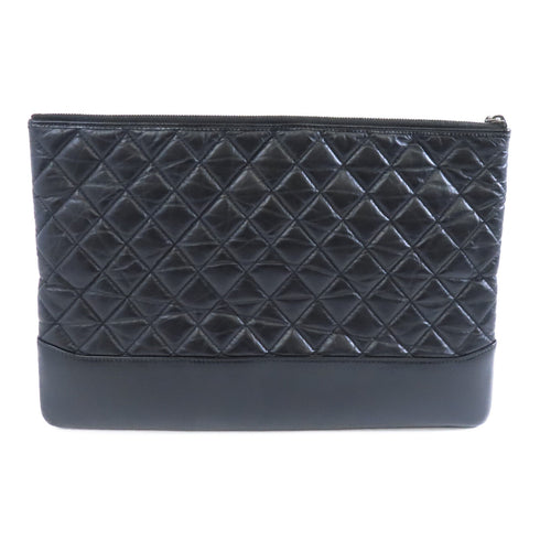 CHANEL Quilted CC GHW Clutch Bag Calfskin Leather Black