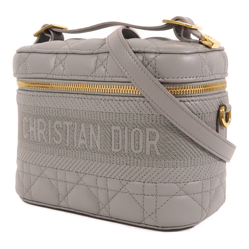 Christian Dior CD GHW Travel Vanity Case 2 Way Bag Lambskin Leather Grey