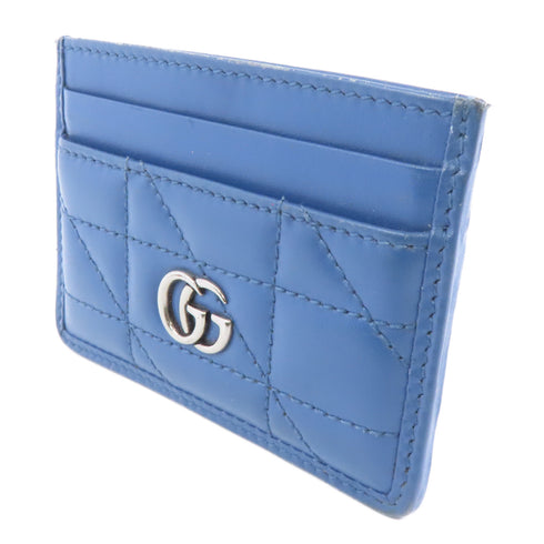 GUCCI GG SHW Card Case Calfskin Leather Blue