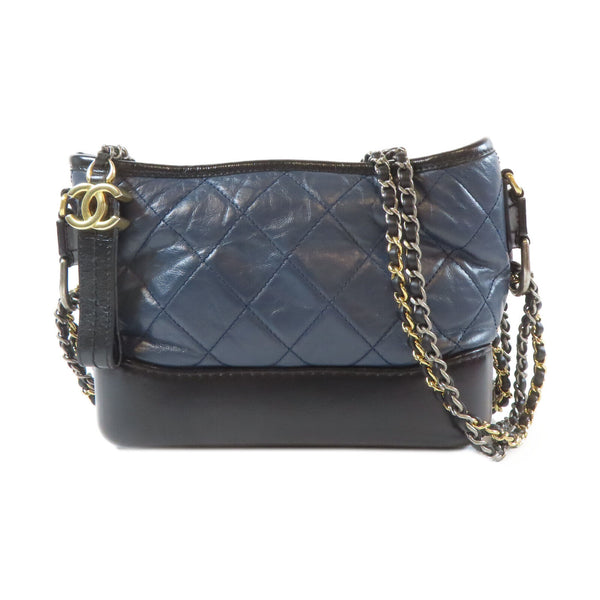 CHANEL Quilted CC Gabrielle Chain Shoulder Bag Calfskin Leather Black Navy