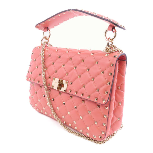 Valentino GHW 2 Way Chain Shoulder Bag Calfskin Leather Pink