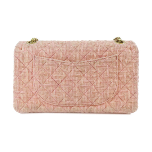 CHANEL Quilted CC GHW 2.55 Chain Shoulder Crossbody Bag Tweed Pink