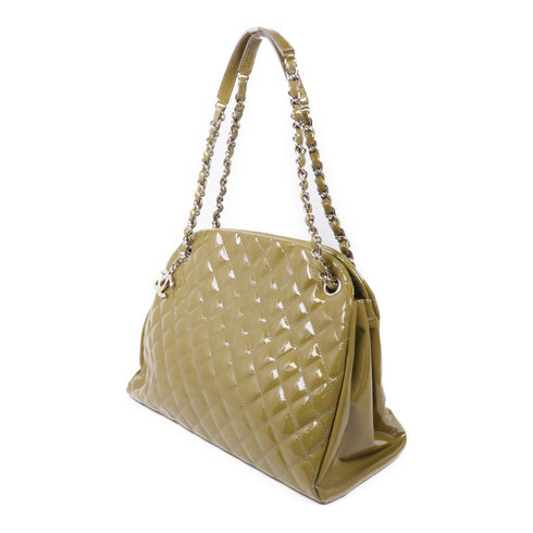 CHANEL CC SHW Chain Shoulder Bag Patent Leather Khaki