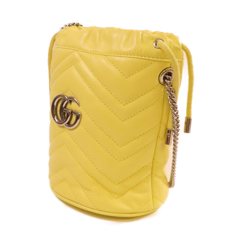 GUCCI SHW GG Marmont Mini Bucket Shoulder Bag Crossbody Calfskin 575163 Yellow