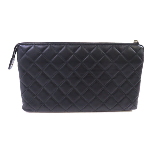 CHANEL Quilted SHW CC Pouch Clutch Lambskin Leather Black