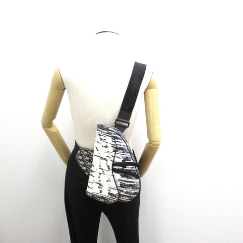 Christian Dior CD Saddle Bag Shoulder Bag Canvas Navy White