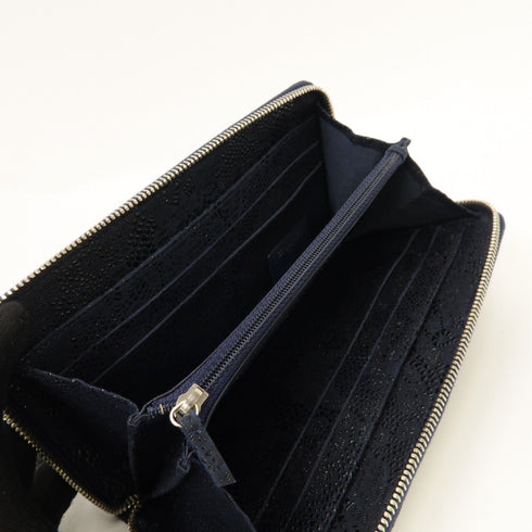 CHANEL CC SHW Zip Long Wallet Coated Canvas Navy