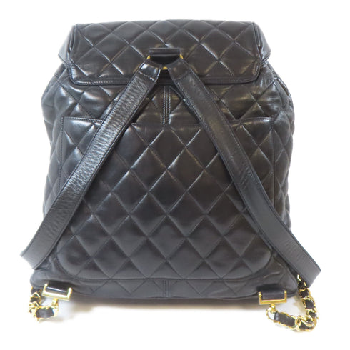 CHANEL Quilted CC GHW Backpack Rucksack Lambskin Leather Black
