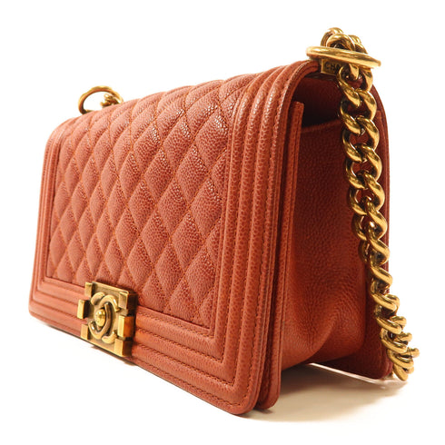 CHANEL CC Boy 25 Chain Shoulder Bag Calfskin Leather Red