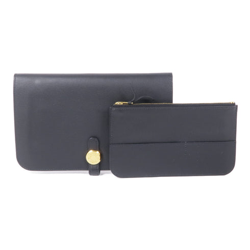 HERMES GHW Dogon Long Wallet Swift Leather Noir