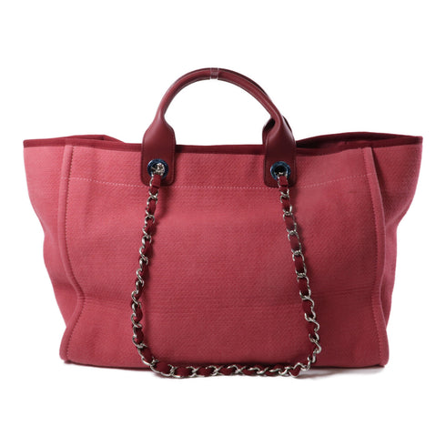 CHANEL CC SHW Deauville Tote 2 Way Shoulder Bag Canvas Red