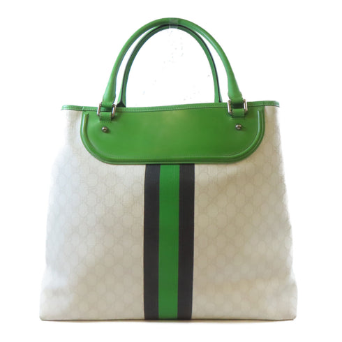 GUCCI GG SHW Shoulder Tote Bag 189653 Coated Canvas Leather White Green