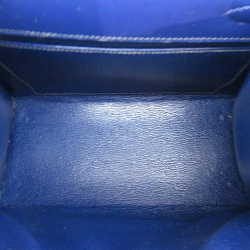 HERMES GHW Mini Kelly 2way Handbag Box Calf Leather Blue Used Y 1995