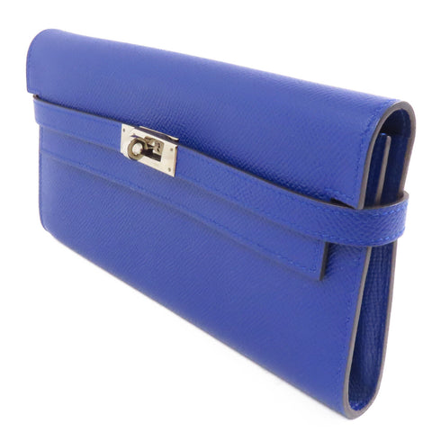 HERMES PHW Kelly Wallet Long Wallet Epsom Leather Bleu Electrique/Blue