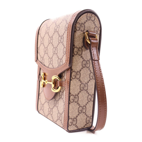 GUCCI GG GHW Horsebit 1955 Mini Bag Shoulder Bag 625615 Coated Canvas Brown