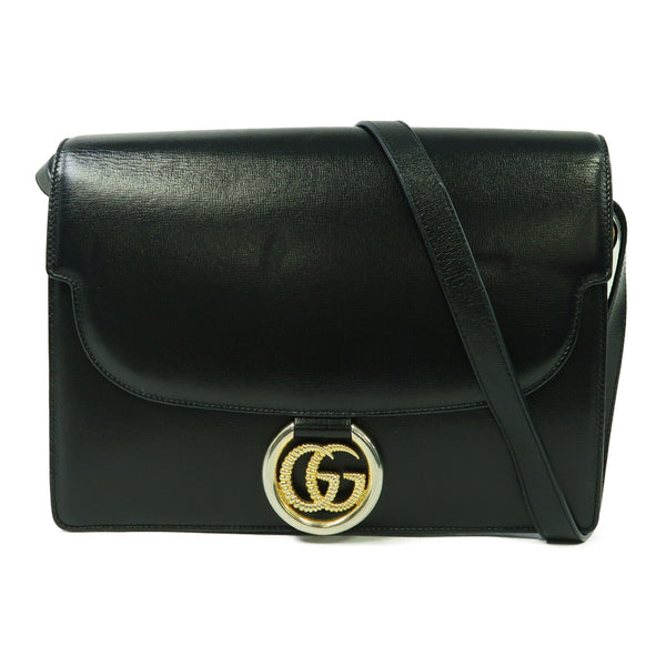 GUCCI GG GHW Shoulder Bag 589471 Calfskin Leather Black