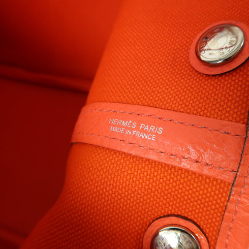 HERMES PHW Garden Party TPM Hand Bag/Tote Bag Canvas Flame Orange