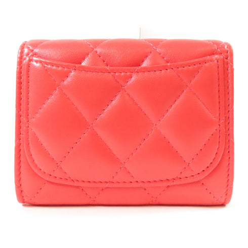 CHANEL Quilted CC GHW Card Case Lambskin Leather Red