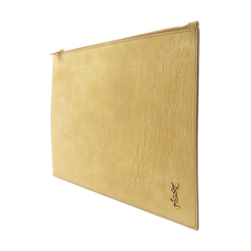 SAINT LAURENT YSL GHW Clutch Bag Suede Light Brown