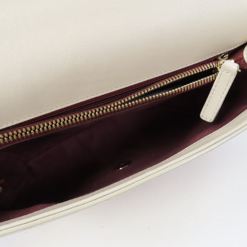 CHANEL Herringbone CC GHW 2 Way Chain Shoulder Bag Calfskin Leather Beige